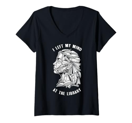 Damen Bookish Woman hat Meinen Verstand in der Bibliothek hinterlassen Book Reader Girl T-Shirt mit V-Ausschnitt von Grandio Design Library Book Lover