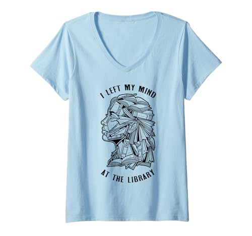 Damen Bookish Woman hat Meinen Verstand in der Bibliothek hinterlassen Book Reader Girl T-Shirt mit V-Ausschnitt von Grandio Design Library Book Lover