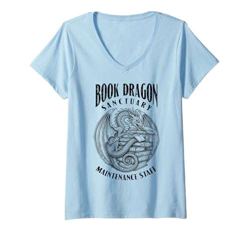 Damen Buch Dragon Sanctuary Maintenance Staff Bookish Funny Books T-Shirt mit V-Ausschnitt Damen Buch Dragon Sanctuary Maintenance Staff Bookish Funny Books T-Shirt mit V-Ausschnitt von Grandio Design Library Book Lover