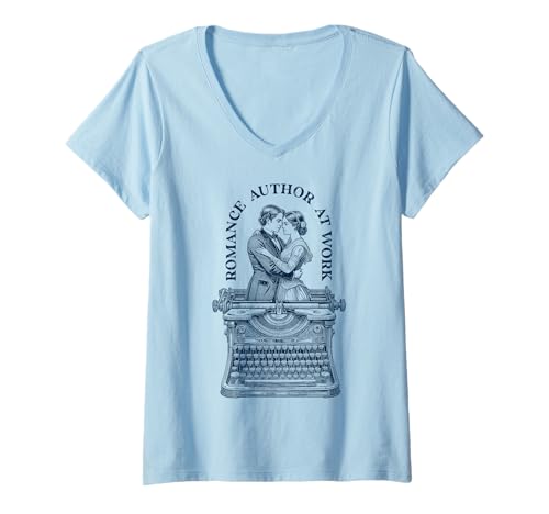 Damen Romantik Autor bei der Arbeit Vintage Schreibmaschine Romanautor Schriftsteller T-Shirt mit V-Ausschnitt Damen Romantik Autor bei der Arbeit Vintage Schreibmaschine Romanautor Schriftsteller T-Shirt mit V-Ausschnitt von Grandio Design Library Book Lover