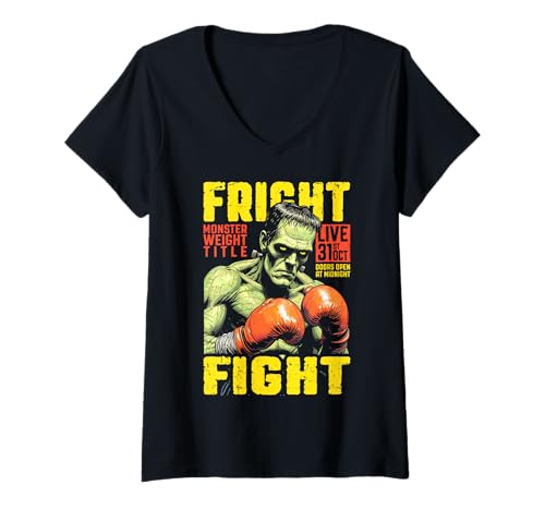 Damen Boxer Boxen Frankenstein Fright Fight Fight Halloween Pugilism T-Shirt mit V-Ausschnitt von Grandio Design Martial Arts Fighter Gifts