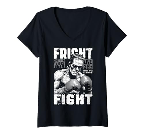 Damen Boxer Boxen Frankenstein Fright Fight Fight Halloween Pugilism T-Shirt mit V-Ausschnitt Damen Boxer Boxen Frankenstein Fright Fight Fight Halloween Pugilism T-Shirt mit V-Ausschnitt von Grandio Design Martial Arts Fighter Gifts