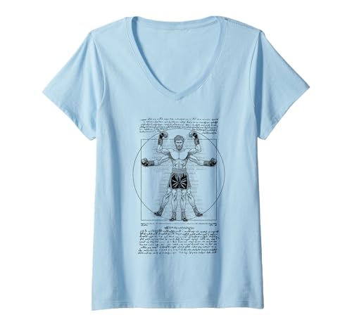 Damen Boxer Boxen Gym Vitruvian Man Leonardo Da Vinci Pugilist T-Shirt mit V-Ausschnitt Damen Boxer Boxen Gym Vitruvian Man Leonardo Da Vinci Pugilist T-Shirt mit V-Ausschnitt von Grandio Design Martial Arts Fighter Gifts