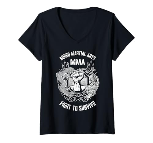 Damen MMA Mixed Martial Arts Käfig Dragon Faust Tiger BJJ Fighter T-Shirt mit V-Ausschnitt Damen MMA Mixed Martial Arts Käfig Dragon Faust Tiger BJJ Fighter T-Shirt mit V-Ausschnitt von Grandio Design Martial Arts Fighter Gifts