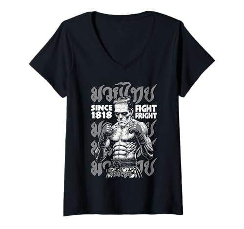 Damen Muay Thai Boxen MMA Fighter Frankenstein Fight Fright T-Shirt mit V-Ausschnitt Damen Muay Thai Boxen MMA Fighter Frankenstein Fight Fright T-Shirt mit V-Ausschnitt von Grandio Design Martial Arts Fighter Gifts