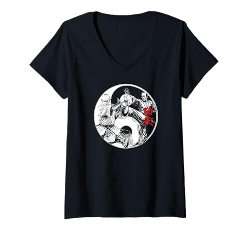 Damen Shaolin Kung Fu Mönch Yin Yang Chinesisch Mixed Martial Arts T-Shirt mit V-Ausschnitt Damen Shaolin Kung Fu Mönch Yin Yang Chinesisch Mixed Martial Arts T-Shirt mit V-Ausschnitt von Grandio Design Martial Arts Fighter Gifts