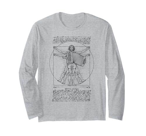 Akkordeon Akkordeonist Vitruvian Man Leonardo Da Vinci Musik Langarmshirt von Grandio Design Music Lover & Musician Gifts