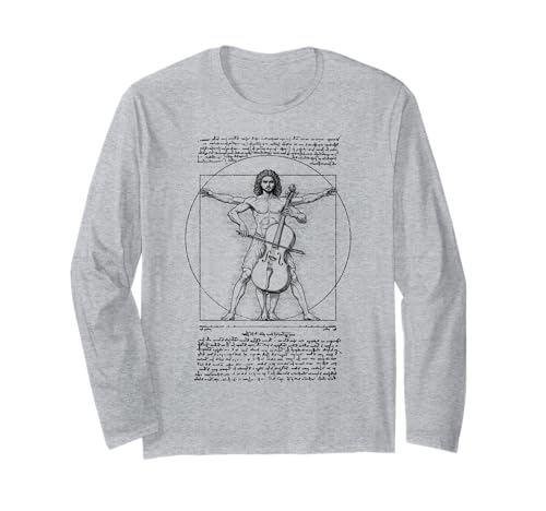 Cello Cellist Musik Vitruvian Man Leonardo Da Vinci Musiker Langarmshirt von Grandio Design Music Lover & Musician Gifts