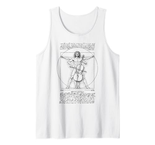 Cello Cellist Musik Vitruvian Man Leonardo Da Vinci Musiker Tank Top von Grandio Design Music Lover & Musician Gifts