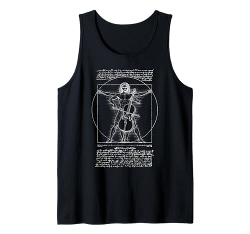 Cello Cellist Musik Vitruvian Man Leonardo Da Vinci Musiker Tank Top von Grandio Design Music Lover & Musician Gifts