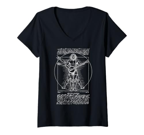 Damen Banjospieler Vitruvian Man Leonardo Da Vinci Country Music T-Shirt mit V-Ausschnitt Damen Banjospieler Vitruvian Man Leonardo Da Vinci Country Music T-Shirt mit V-Ausschnitt von Grandio Design Music Lover & Musician Gifts