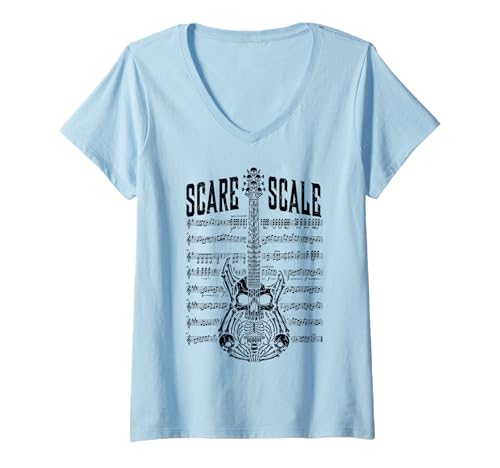 Damen E-Gitarrenspieler Gitarristen Halloween Scare Scale Skull T-Shirt mit V-Ausschnitt von Grandio Design Music Lover & Musician Gifts