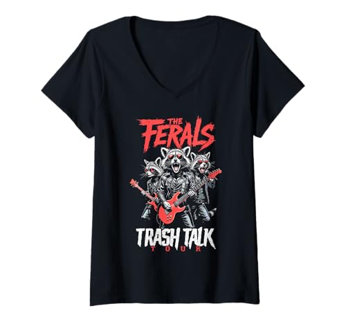 Damen Feral Raccoon Trash Talk Ferals Punk Band Lustiger Musiker T-Shirt mit V-Ausschnitt von Grandio Design Music Lover & Musician Gifts