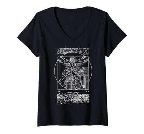 Damen Pianist Klavierspieler Vitruvian Man Leonardo Da Vinci Musik T-Shirt mit V-Ausschnitt Damen Pianist Klavierspieler Vitruvian Man Leonardo Da Vinci Musik T-Shirt mit V-Ausschnitt von Grandio Design Music Lover & Musician Gifts