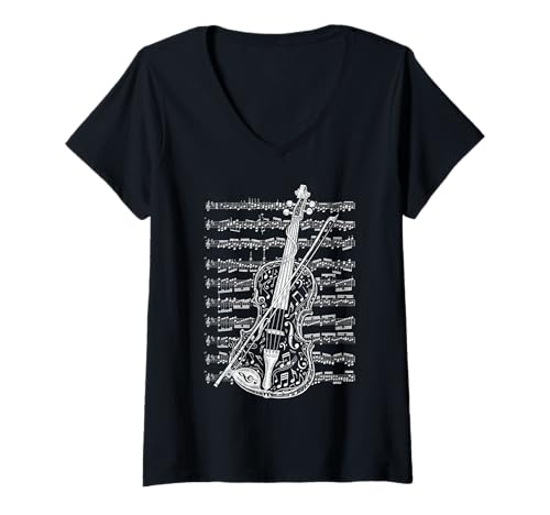 Damen Violine Geige Violinist Musikinstrument Musiknoten T-Shirt mit V-Ausschnitt von Grandio Design Music Lover & Musician Gifts