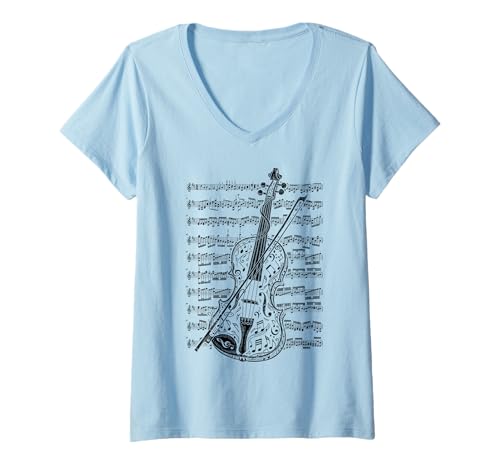 Damen Violine Geige Violinist Musikinstrument Musiknoten T-Shirt mit V-Ausschnitt von Grandio Design Music Lover & Musician Gifts