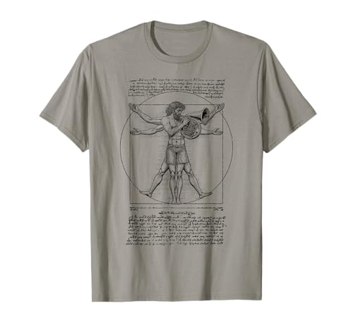 Französischer Hornist Hornist Vitruvian Man Leonardo Da Vinci T-Shirt von Grandio Design Music Lover & Musician Gifts