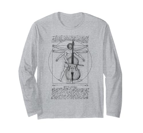 Kontrabass Bassist Vitruvian Man Leonardo Da Vinci Musiker Langarmshirt von Grandio Design Music Lover & Musician Gifts