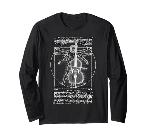 Kontrabass Bassist Vitruvian Man Leonardo Da Vinci Musiker Langarmshirt von Grandio Design Music Lover & Musician Gifts