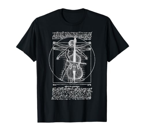 Kontrabass Bassist Vitruvian Man Leonardo Da Vinci Musiker T-Shirt von Grandio Design Music Lover & Musician Gifts