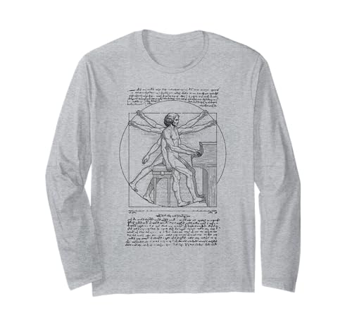 Pianist Klavierspieler Vitruvian Man Leonardo Da Vinci Musik Langarmshirt von Grandio Design Music Lover & Musician Gifts