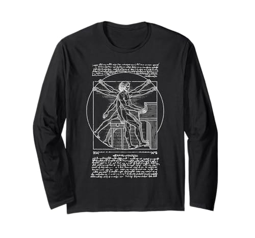 Pianist Klavierspieler Vitruvian Man Leonardo Da Vinci Musik Langarmshirt von Grandio Design Music Lover & Musician Gifts