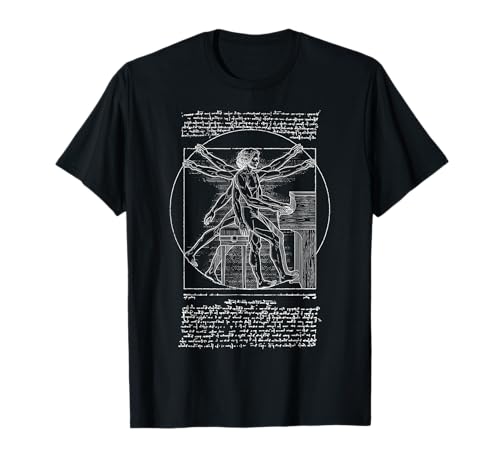 Pianist Klavierspieler Vitruvian Man Leonardo Da Vinci Musik T-Shirt von Grandio Design Music Lover & Musician Gifts