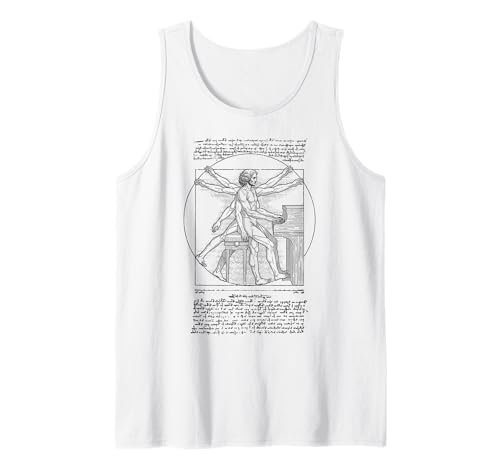Pianist Klavierspieler Vitruvian Man Leonardo Da Vinci Musik Tank Top von Grandio Design Music Lover & Musician Gifts