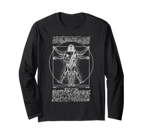 Saxophonspieler Vitruvian Man Da Vinci Saxophonist Musik Langarmshirt von Grandio Design Music Lover & Musician Gifts