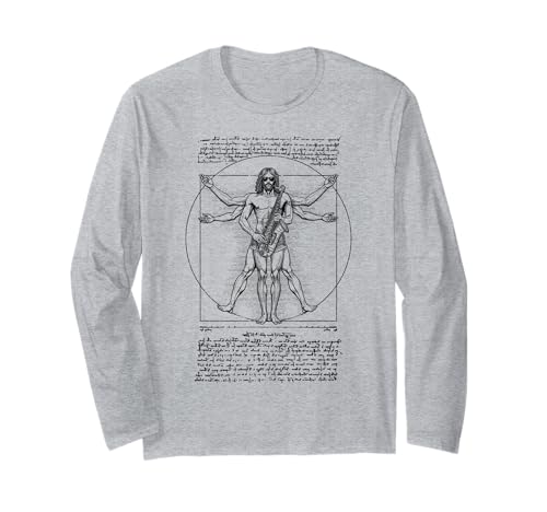Saxophonspieler Vitruvian Man Da Vinci Saxophonist Musik Langarmshirt von Grandio Design Music Lover & Musician Gifts