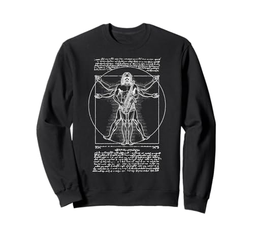 Saxophonspieler Vitruvian Man Da Vinci Saxophonist Musik Sweatshirt von Grandio Design Music Lover & Musician Gifts