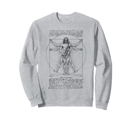 Saxophonspieler Vitruvian Man Da Vinci Saxophonist Musik Sweatshirt von Grandio Design Music Lover & Musician Gifts