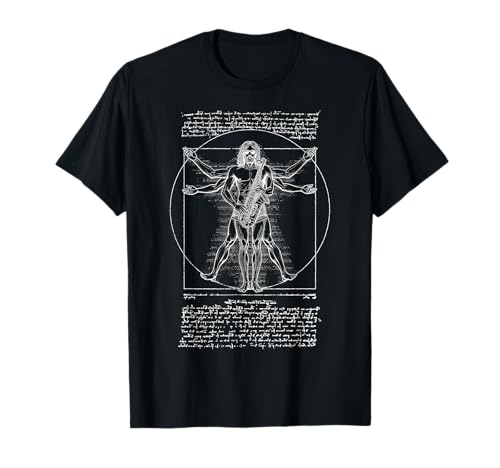 Saxophonspieler Vitruvian Man Da Vinci Saxophonist Musik T-Shirt von Grandio Design Music Lover & Musician Gifts