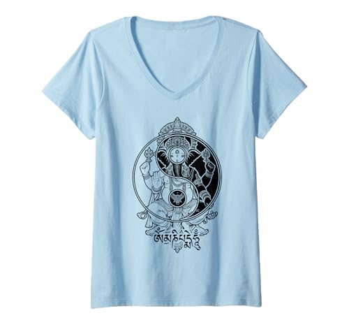 Damen Yoga Elefant Gott Ganesh Ganesha indisches Yin Yang Symbol T-Shirt mit V-Ausschnitt Damen Yoga Elefant Gott Ganesh Ganesha indisches Yin Yang Symbol T-Shirt mit V-Ausschnitt von Grandio Design Namaste Yoga Zen Gifts