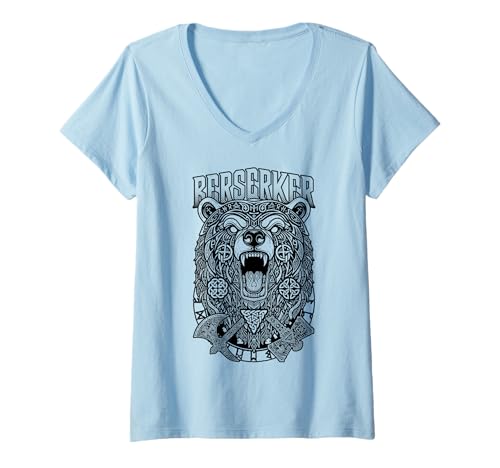 Damen Berserker Bär Wikinger Krieger Axt Hammer nordische Mythologie T-Shirt mit V-Ausschnitt von Grandio Design Norse Viking Warrior Gifts