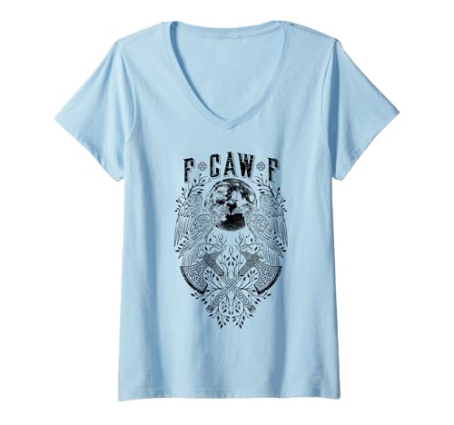 Damen F CAW F Rabenkrähe nordischer Wikingervogel FCAWF Schlechte Sprache T-Shirt mit V-Ausschnitt von Grandio Design Norse Viking Warrior Gifts