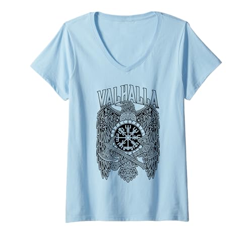 Damen Valhalla Wikinger Krieger Rabe Axt Hammer nordische Mythologie T-Shirt mit V-Ausschnitt von Grandio Design Norse Viking Warrior Gifts