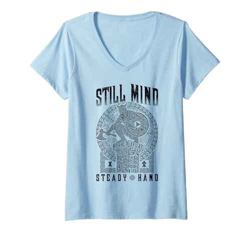 Damen Viking Warrior Still Mind Steady Hand Norse Mythology Runen T-Shirt mit V-Ausschnitt von Grandio Design Norse Viking Warrior Gifts