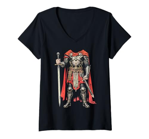 Damen Wikinger Faule Halloween Kostüm Lustiges nordisches Krieger Schwert T-Shirt mit V-Ausschnitt von Grandio Design Norse Viking Warrior Gifts