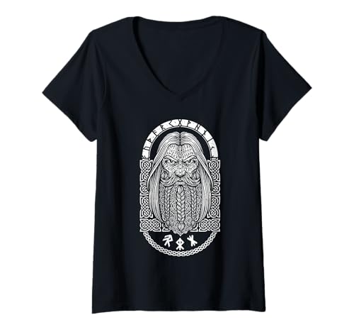 Damen Wikinger Mann Energie Mut Stärke Runen nordische Symbole T-Shirt mit V-Ausschnitt von Grandio Design Norse Viking Warrior Gifts