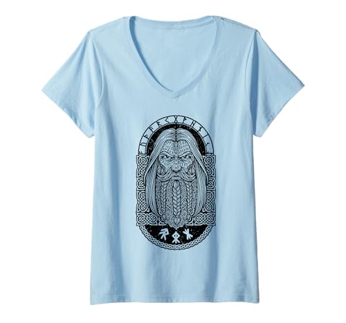 Damen Wikinger Mann Energie Mut Stärke Runen nordische Symbole T-Shirt mit V-Ausschnitt von Grandio Design Norse Viking Warrior Gifts