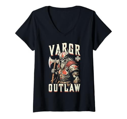 Damen Wikinger Schädel Vargr Outlaw Skelett Krieger Altnordische Axt T-Shirt mit V-Ausschnitt von Grandio Design Norse Viking Warrior Gifts