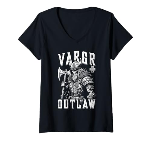 Damen Wikinger Schädel Vargr Outlaw Skelett Krieger Altnordische Axt T-Shirt mit V-Ausschnitt von Grandio Design Norse Viking Warrior Gifts