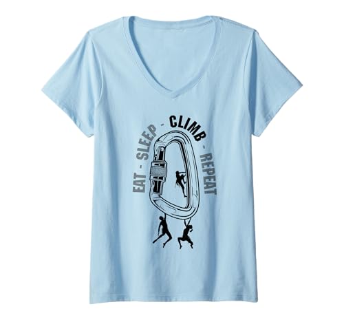 Damen Eat Sleep Climb Repeat Climber Karabiner Lustig Klettern T-Shirt mit V-Ausschnitt Damen Eat Sleep Climb Repeat Climber Karabiner Lustig Klettern T-Shirt mit V-Ausschnitt von Grandio Design Rock Climbing Climber Gifts