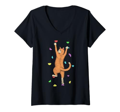 Damen Kletterer Indoor Wall Climbing Cute Cat Funny Climbers T-Shirt mit V-Ausschnitt Damen Kletterer Indoor Wall Climbing Cute Cat Funny Climbers T-Shirt mit V-Ausschnitt von Grandio Design Rock Climbing Climber Gifts