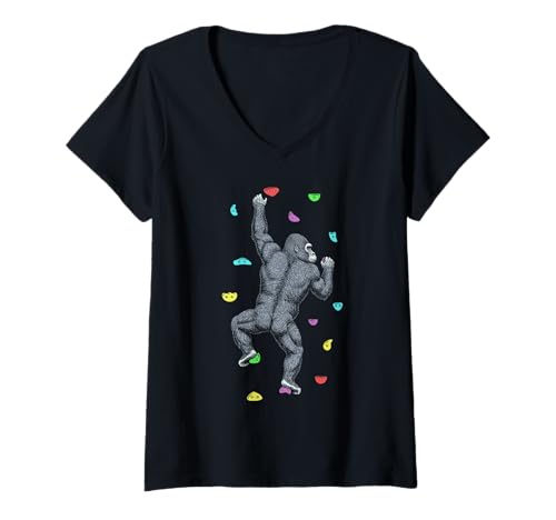 Damen Kletterer Indoor Wall Climbing Gorilla Funny Climbers T-Shirt mit V-Ausschnitt Damen Kletterer Indoor Wall Climbing Gorilla Funny Climbers T-Shirt mit V-Ausschnitt von Grandio Design Rock Climbing Climber Gifts
