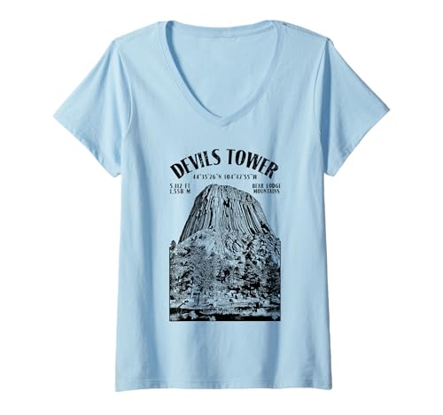 Damen Kletterer Teufel Turm Bär Lodge Kletterort T-Shirt mit V-Ausschnitt Damen Kletterer Teufel Turm Bär Lodge Kletterort T-Shirt mit V-Ausschnitt von Grandio Design Rock Climbing Climber Gifts