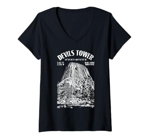 Damen Kletterer Teufel Turm Bär Lodge Kletterort T-Shirt mit V-Ausschnitt Damen Kletterer Teufel Turm Bär Lodge Kletterort T-Shirt mit V-Ausschnitt von Grandio Design Rock Climbing Climber Gifts