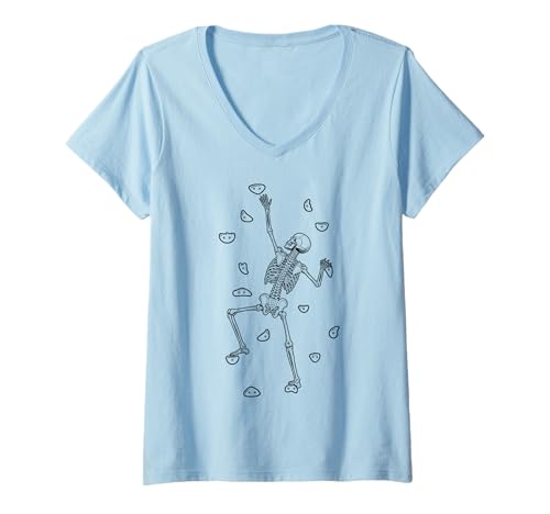 Damen Rock Wall Climber Halloween Skelett Lustig Klettern Kletterer T-Shirt mit V-Ausschnitt Damen Rock Wall Climber Halloween Skelett Lustig Klettern Kletterer T-Shirt mit V-Ausschnitt von Grandio Design Rock Climbing Climber Gifts