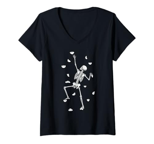 Damen Rock Wall Climber Halloween Skelett Lustig Klettern Kletterer T-Shirt mit V-Ausschnitt Damen Rock Wall Climber Halloween Skelett Lustig Klettern Kletterer T-Shirt mit V-Ausschnitt von Grandio Design Rock Climbing Climber Gifts